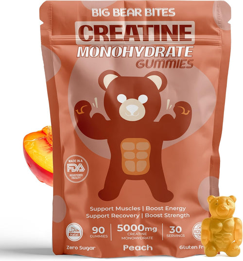 Creatine Monohydrate Gummies for Men & Women | 5000Mg of Creatine Gummies per Serving | Sugar, Gluten Free & Halal | Pack of 90 for Pre Workout & Muscle Recovery | Peach Flavor